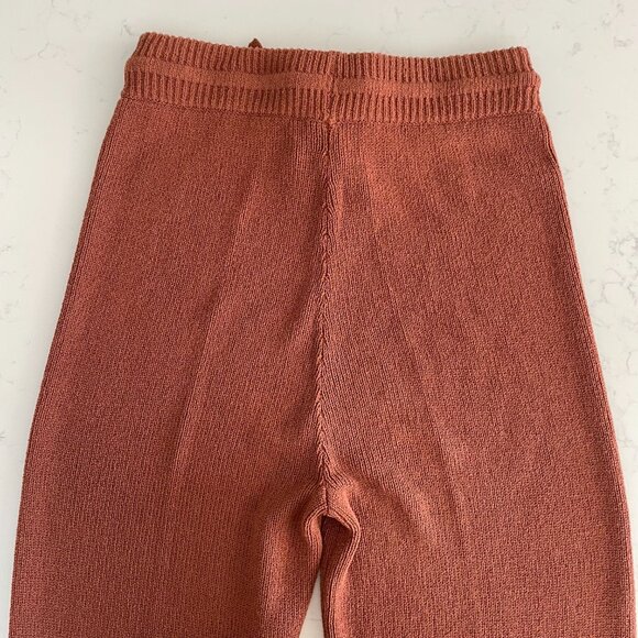 Theory Boucle Knit Cotton Poly Blend Hi Waist Wide Leg Pant Rust Caramel S NWOT - Picture 5 of 9